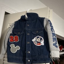 Disney Mickey Mouse Hooded Denim Jacket Embroidered Snap Blue/Gray 2T