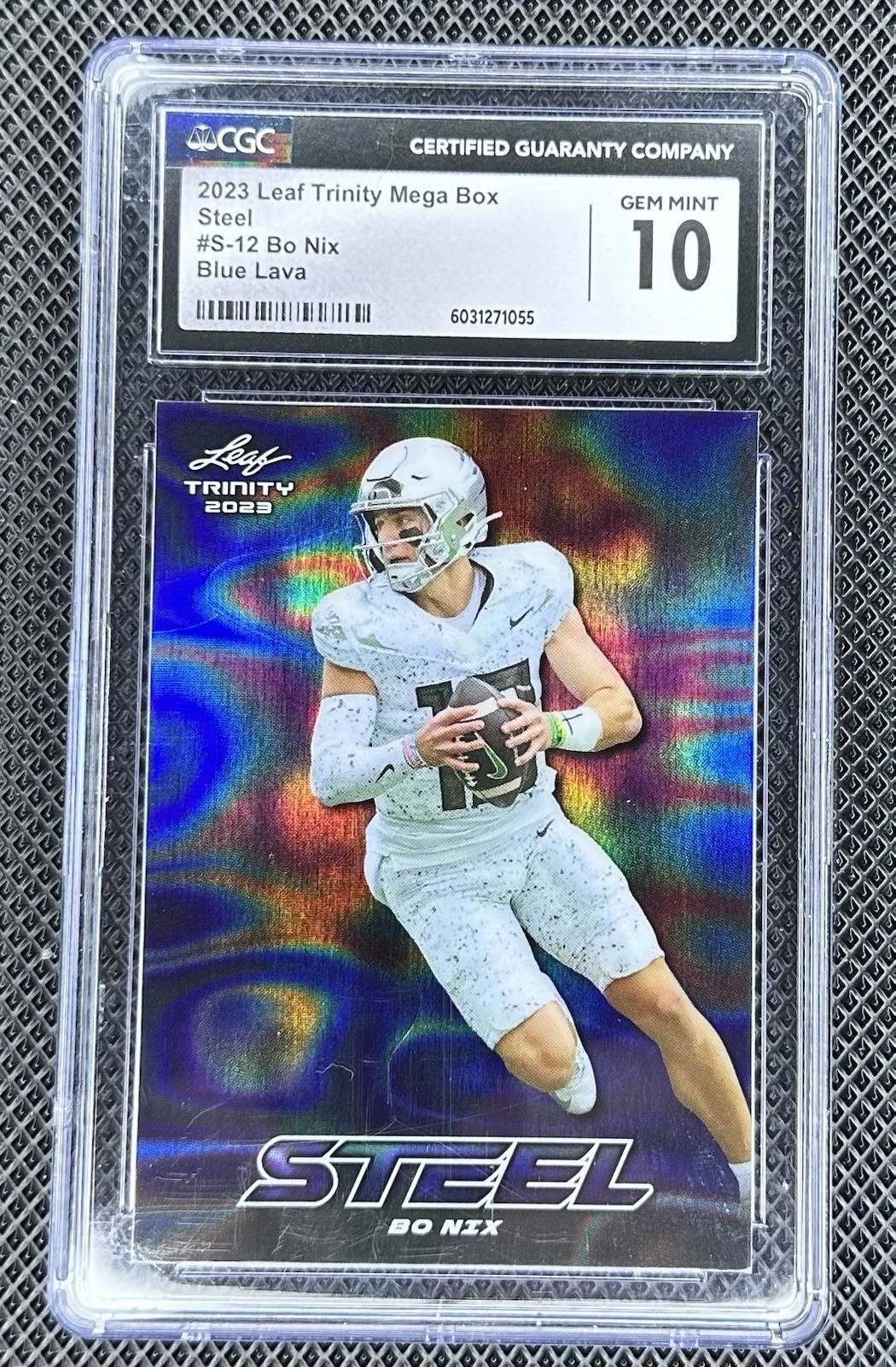 2023 Leaf Trinity - Trinity Steel Bo Nix #S-12 Blue Stars and Dots 66/99 (RC)