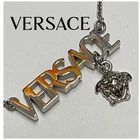VERSACE Logo Design Chain Necklace Pendant Medusa Charm Silver Used WithBox