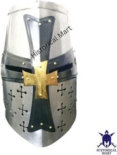 Grand casque médiéval croisé calibre 18 casque de chevalier en acier doux ave...