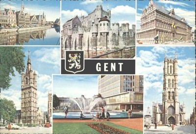 Vintage Gent Gent Belgien Mehransicht Postkarte Gravensteen Belfry 1966 verschickt