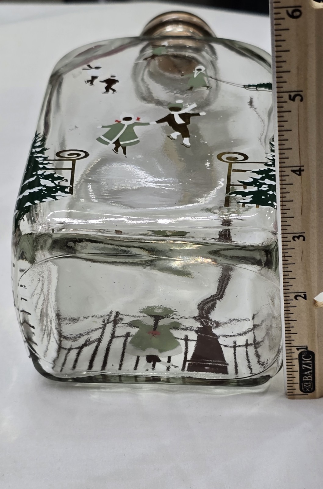 VTG Holmegaard Denmark Glass Bottle #288 Ice Skating Scene Christmas Decanter 