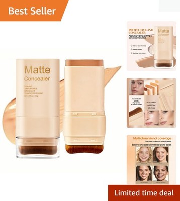 Matte Concealer Foundation Stick with Brush, Serum-Infused Tinted Moisturizer...