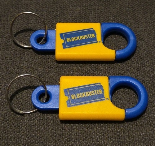 LOT OF 2 VINTAGE BLOCKBUSTER VIDEO PLASTIC KEY RING KEY CHAIN NEW! FREE SHIPPING