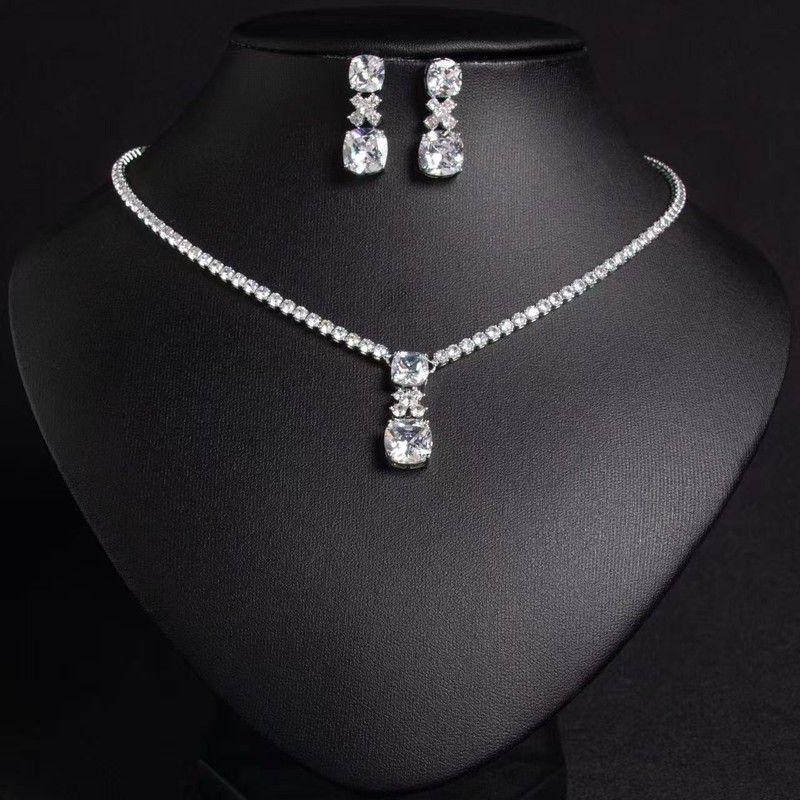 Wedding Bridal  CZ Jewelry Set Zirconia Necklace Earrings Set