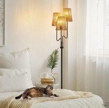 Boho Stehlampe, 68 Zoll Rattan Stehlampen mit Rattanschirm, Baumständer mit 3 Leuchten