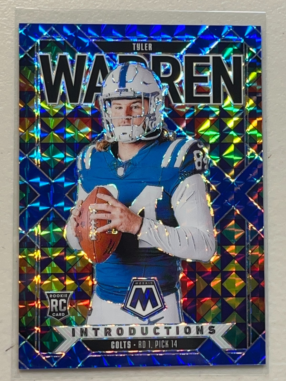 Tyler Warren 2025 Panini Mosaic /99 Blue Prizm Introductions Rookie RC #10 Colts