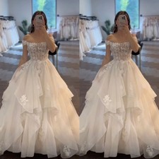 Ruffles Wedding Dresses Off The Shoulder Lace Appliques Tulle Bridal Gowns