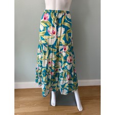 Vintage Lauren Ralph Lauren Tropical Floral Tiered Maxi Skirt Aqua Blue Pink Med