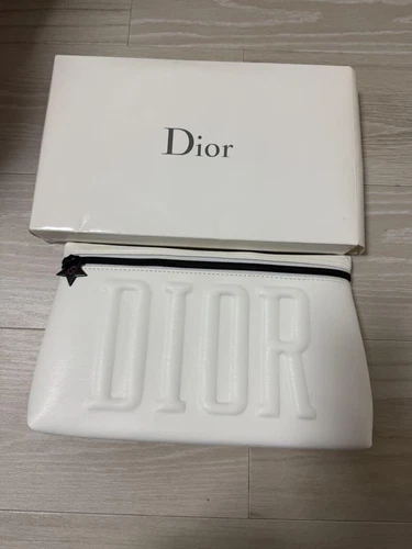 Dior Pochette blanche cuir synthétique logo imprimé sac zippé 25 cm x 15 cm