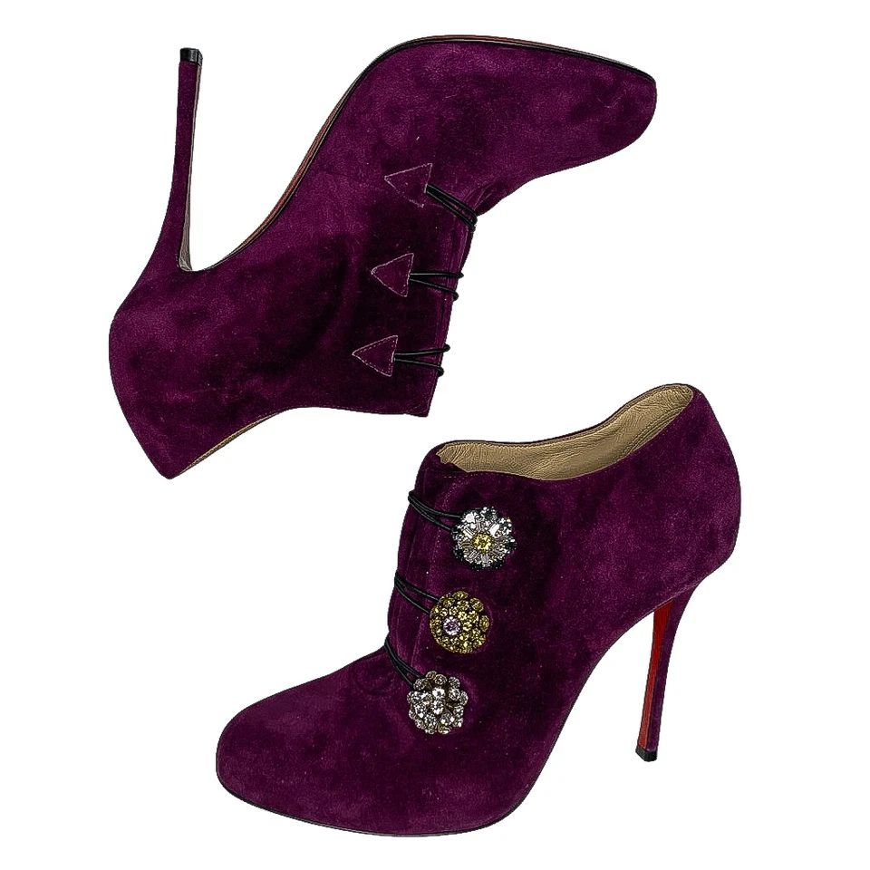Christian Louboutin Botas de Gamuza Púrpura MJ Cristal Tacón al Tobillo EU 37 US 7 Foto 4 de 4