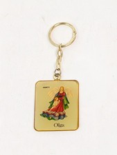 Guardian Angel Keychain Gold Tone Namesake "Olga" 1-1/2" x 1-1/4" Vintage K2