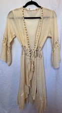 SHEIN One Size Beige Bohemian Midi Wrap Dress Pom Pom Tassel Crochet V-Neck