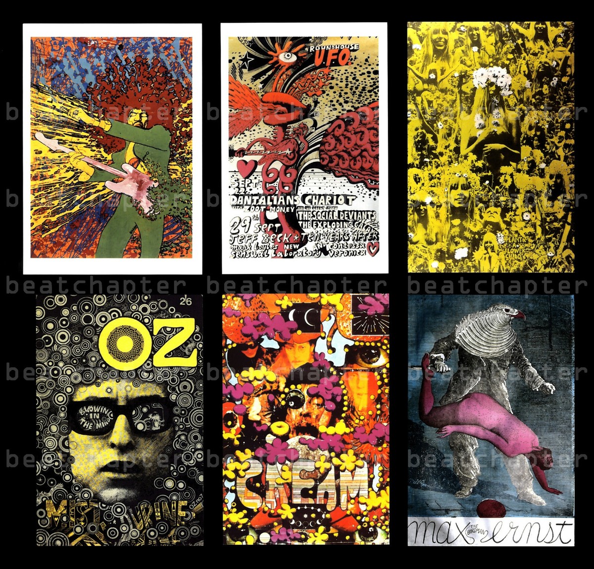 MARTIN SHARP 6 Psychedelic Posters on Postcards Jimi Hendrix Bob