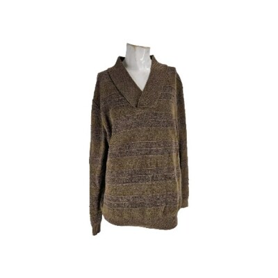 MFH Knits Men's Sweater Large Tan Knit Baby Alpaca Striped Shawl Collar