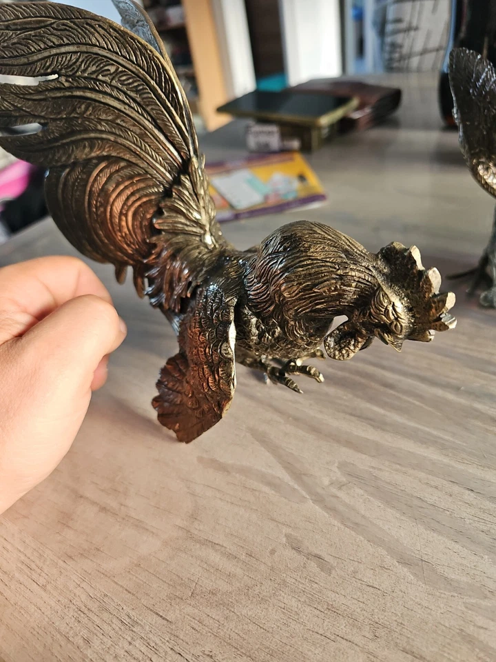 Paire De Coq De Combat En Laiton - Photo 2/4