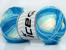 4-Skein Lot Biscuit Yarn Fine Micro Acrylic 4x100g/350m Blue Shades White