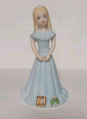 Enesco Growing Up Birthday Girls  Blonde  Figurine Age 10 Blue Dress Vintage