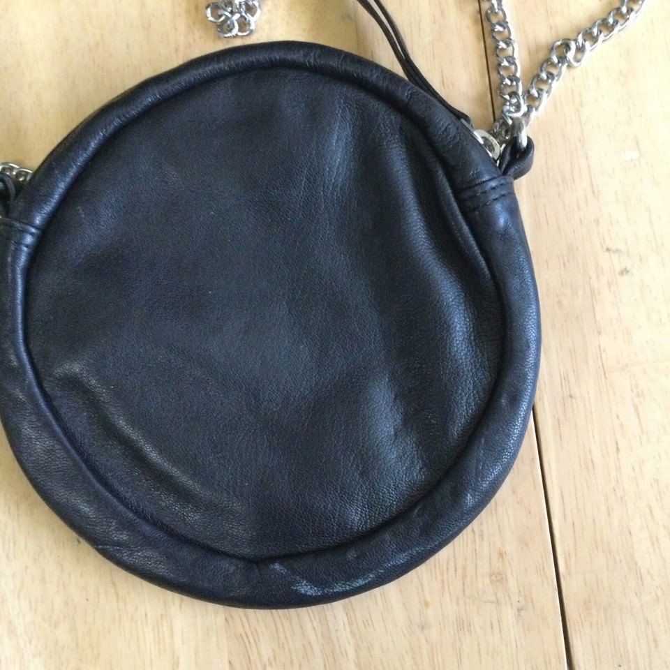 Black Real Leather Black Cross Body Bag Chain Detail and studs