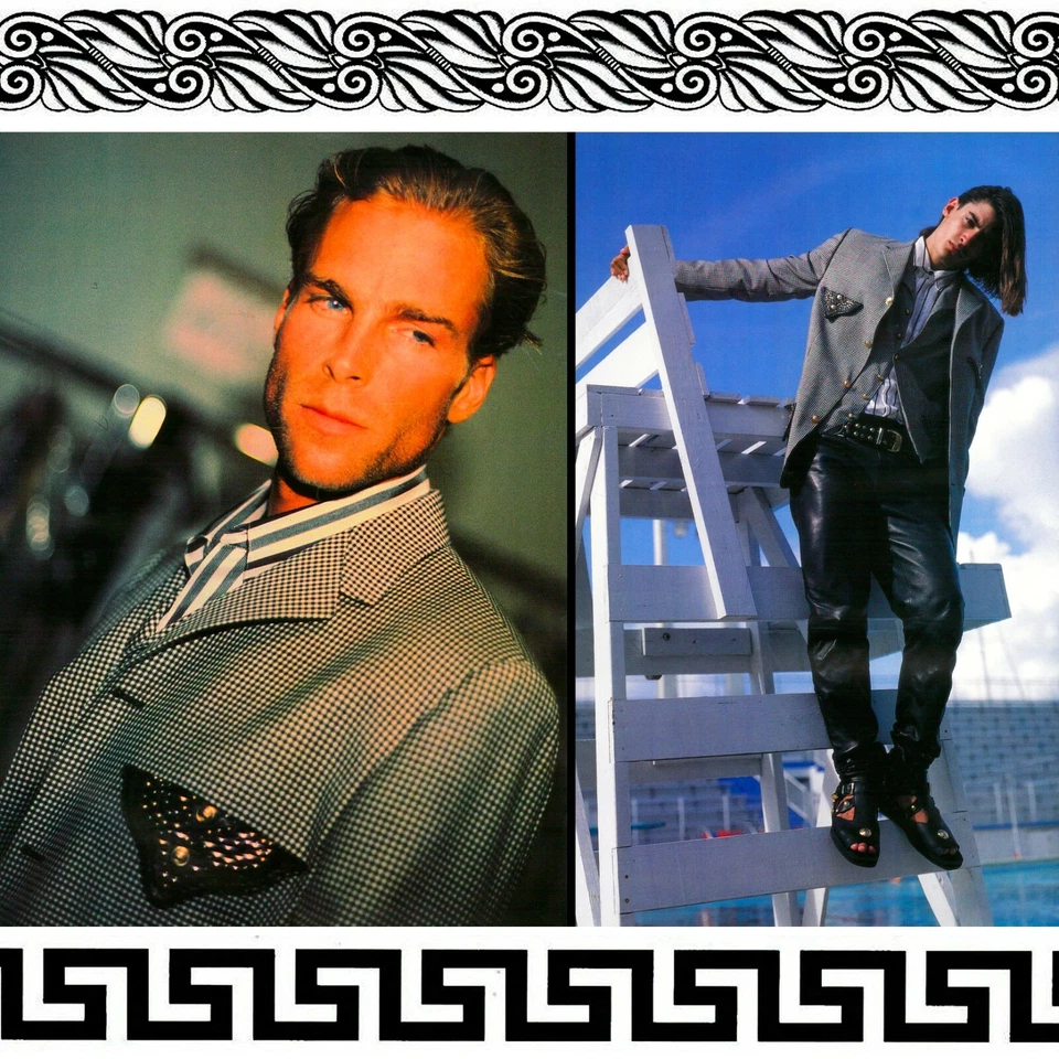 GIANNI VERSACE blazer checkered wool leather & studded 4 button from S/S 1993 - Image 3 of 4