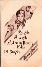 Vtg Comic Miles of Smiles Sephia Tom Yad Kids Artist Signed 1910s Postcard