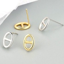 Silver/Gold Pig Nose Oval Ring Stud Earrings