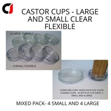 CASTOR CUPS  CLEAR FLEXIBLE MIXED PACK 4 Large  & 4 Small - For Carpet /Floors.