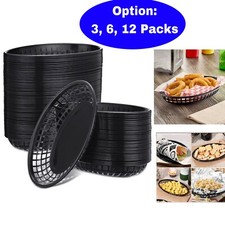 Black Oval Plastic Fast Food Basket 9 1/4 x 5...