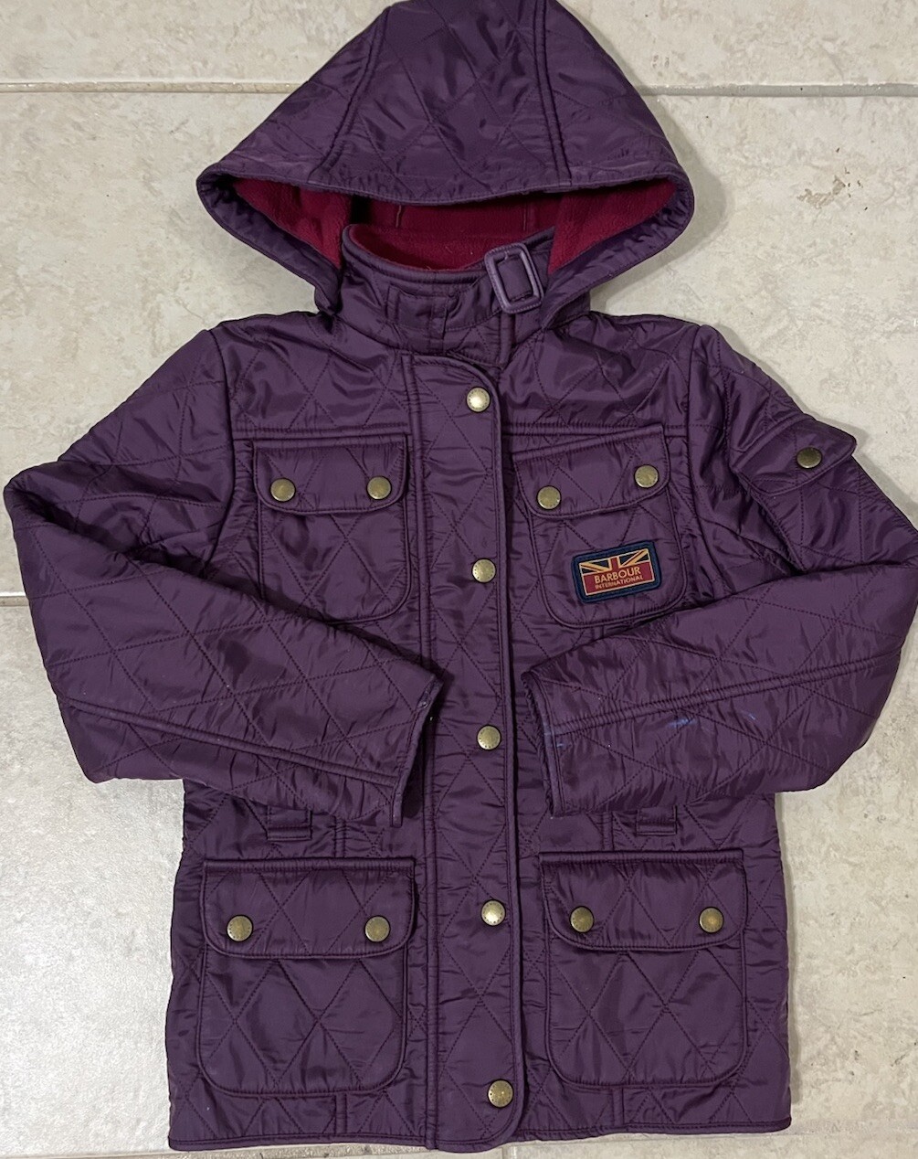 Children’s Purple Burgundy Barbour Jacket Coat Size Small 6/7 Quilted Full Zip
