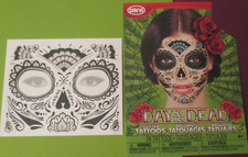 1 Sheet - Halloween FACE Tattoos DAY of the DEAD GRAY GLITTER FAN Sugar SKULL