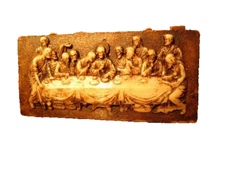 VINTAGE WAX MONASTERY LAST SUPPER PRIESTS WALL ALTAR PLAQUE