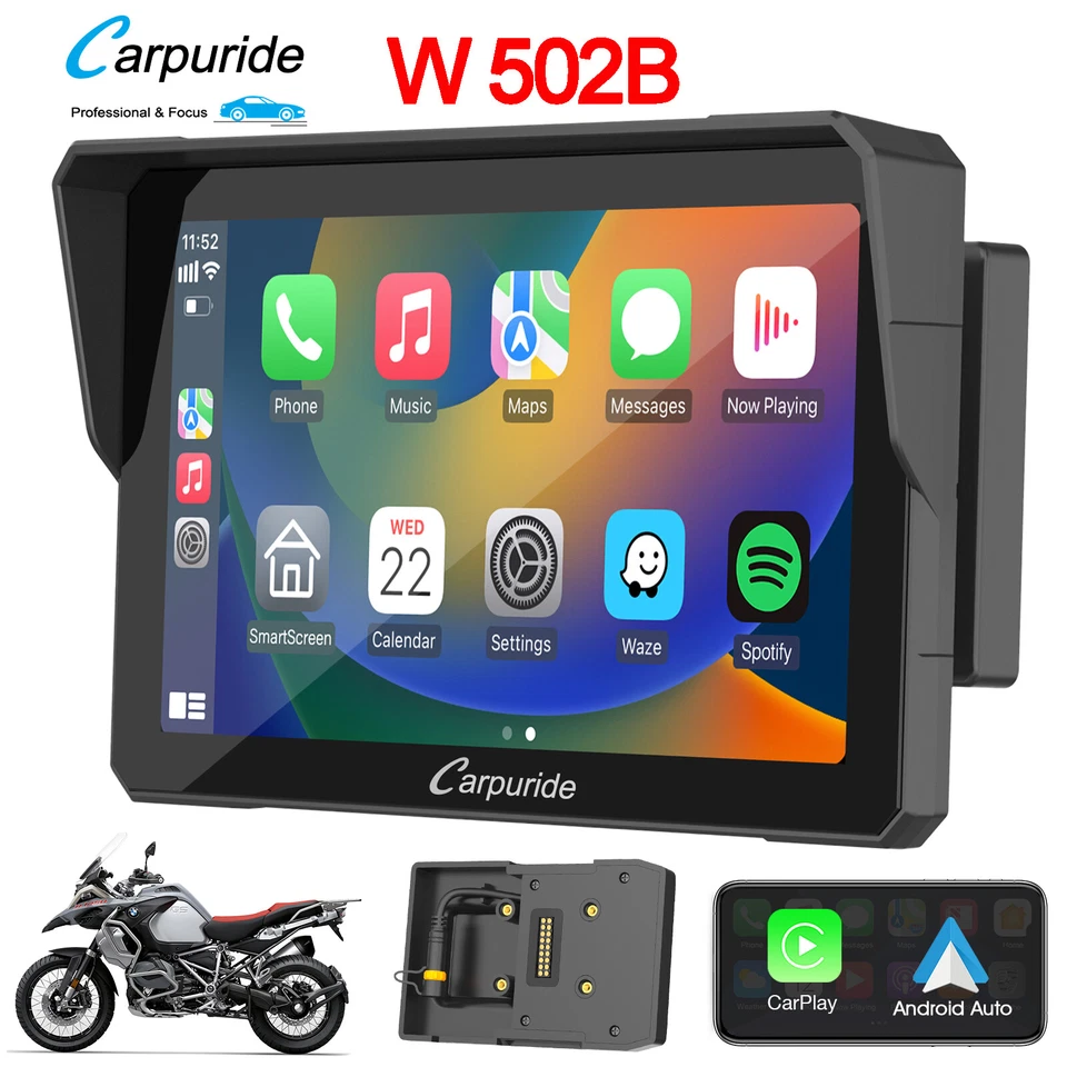 Carpuride W502B BMW Motocicleta Inalámbrica Carplay GPS Doble Bluetooth Android Automático