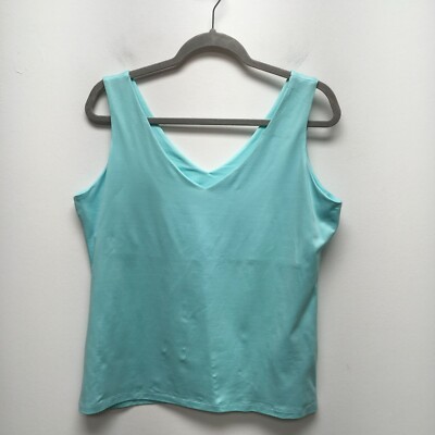 Anue Ligne Womens Blue Tactel V-Neck Sleeveless Stretch Pullover Tank Top L