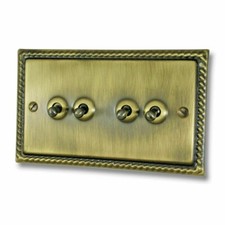 Georgian Rope Edge Antique Brass Plug Sockets Light Switches Dimmers Full Range