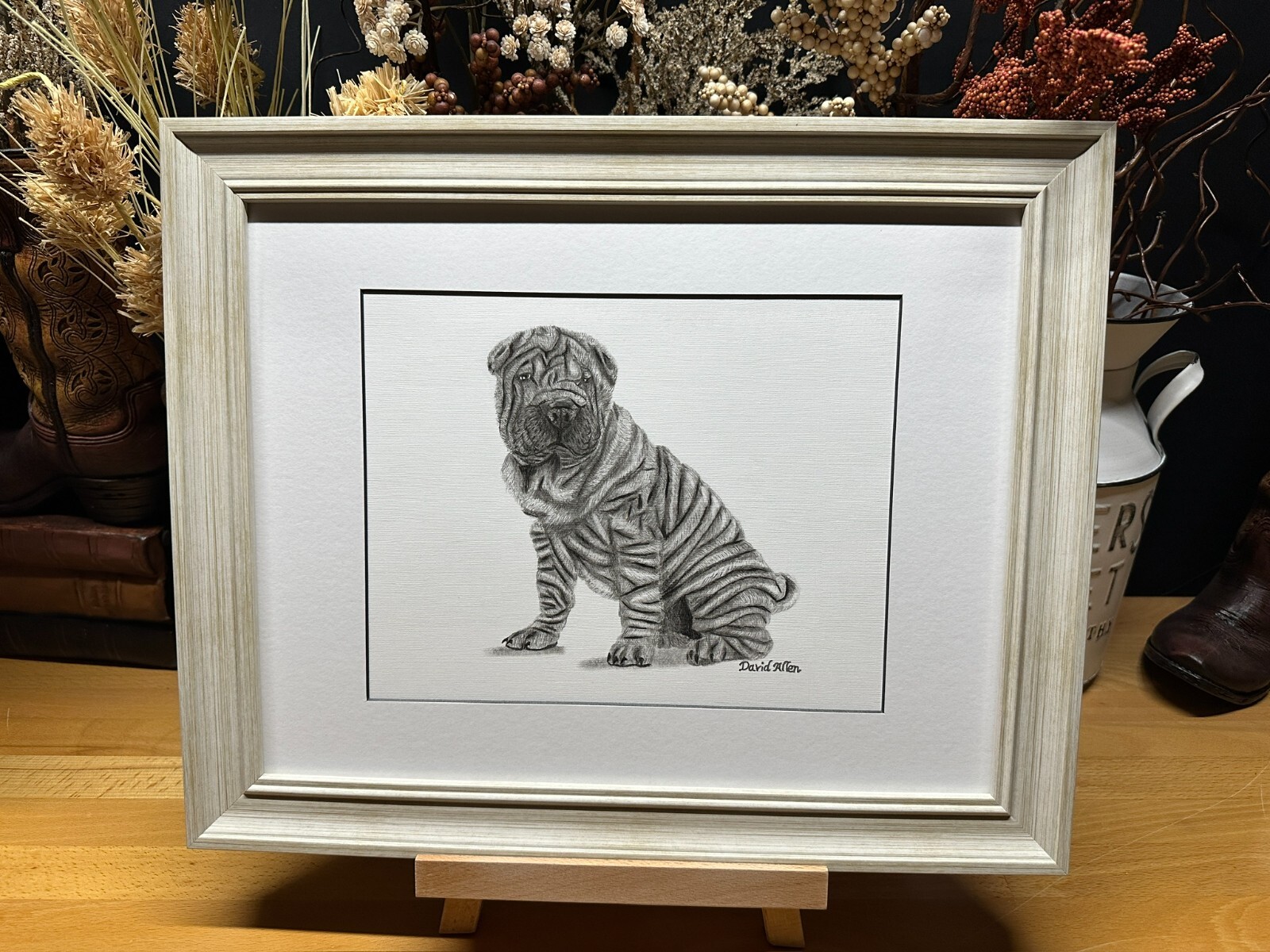 Drawing of a Chinese Shar-Pei Puppy Dog Graphite Pencil Art Sketch Picture Print