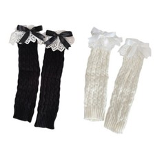 Women Twist Knit Boot Cuff Foot Cover Ruffled Lace Bowknot Leg Warmers