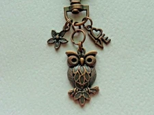 COPPER OWL LOVERS FLOWER LOVE OWL KEY CHAIN PURSE CLIP BAG CHARM ZIPPER PULL