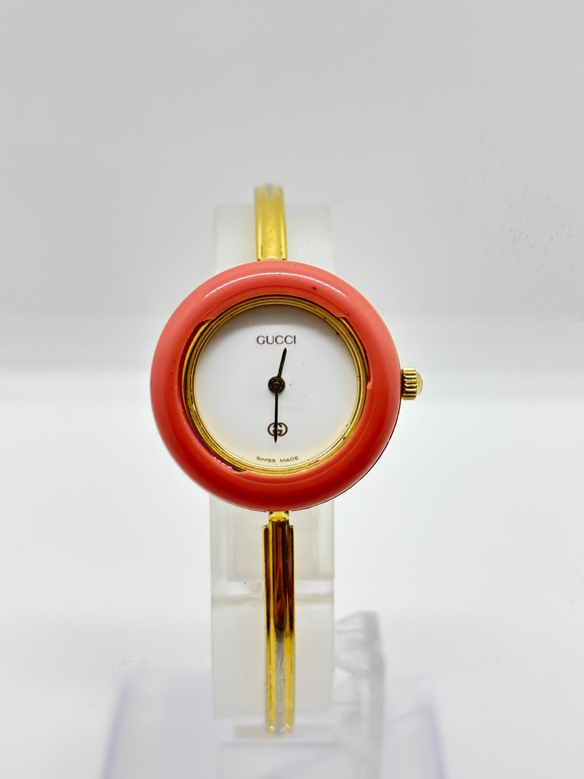 [Exc+5] GUCCI 11/12 Change Bezel Gold Watch Pink Used Working F/S