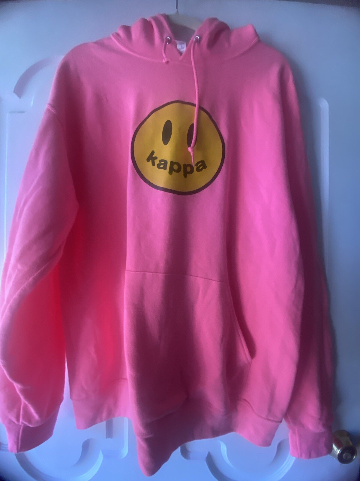 Kappa Smiley Face Hot Pink Hoodie Sweatshirt Size L Drew Sorority