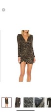 Alice + Olivia sz 2 Metallic Snake Print Ruched V-Neck Diaz Cocktail Mini Dress
