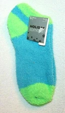Holiday Editions Ladies Single Pair Fuzzy Blue/Green Socks  Sock Size 9-11