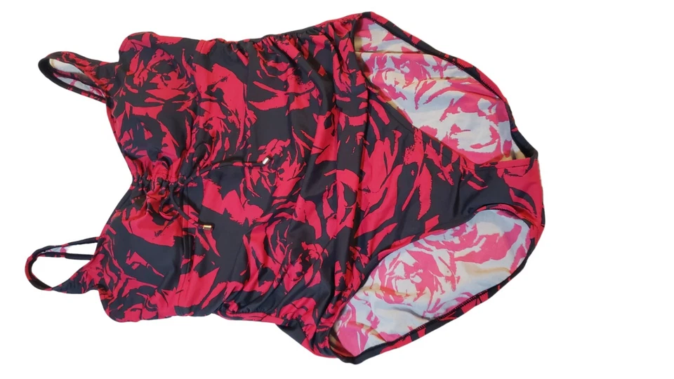 Traje de baño para mujer verde aguamarina floral ceñido gris y rosa XL ocultación de barriga Foto 4 de 4