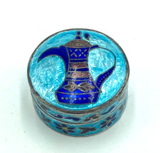Tolle alte Pillendose Silberdose 925e Silber bunte Emaille Malerei Orient Muster