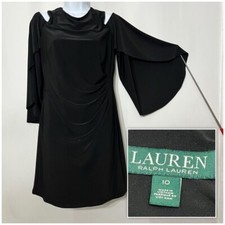 Lauren Ralph Lauren Dress Mini Black Cold Shoulder Open Flared Sleeves Rouge 10