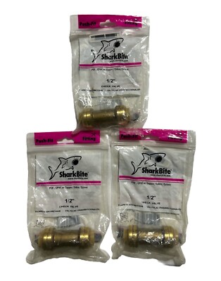 SharkBite 1/2''-to-1/2  Push-to-Connect Brass Check Valve U2008-0000LF 3 Pack New