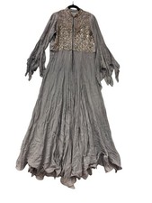 Embroidered Gray Long Anarkali Gown With Flowing Bell Sleeves  Sequins 82A