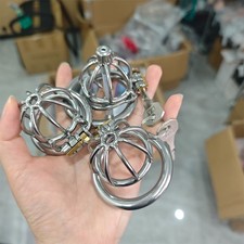 Male Metal Chastity Cage Bondage Small Cage With Pipe Stretcher Spiked Ring BDSM
