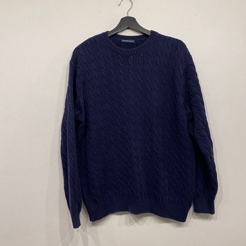 Brandy Melville Navy Blue Cable Knit Crew Neck Sweater Oversized Pullover Top