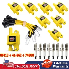 8 Ignition Coil+Spark Plug+Wire set UF413 For Cadillac Chevy Silverado 1500 GMC