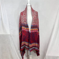 Pashmina Red Multicolor Fringe Floral Woven Scarf Wrap Large Bohemian Earthy